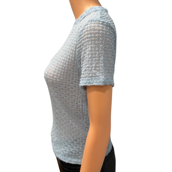 HOUSE OF HARLOW 1960 Blouse Short Sleeve Lightweight Semi-Sheer Blue NWT Small - Picture 3 of 7